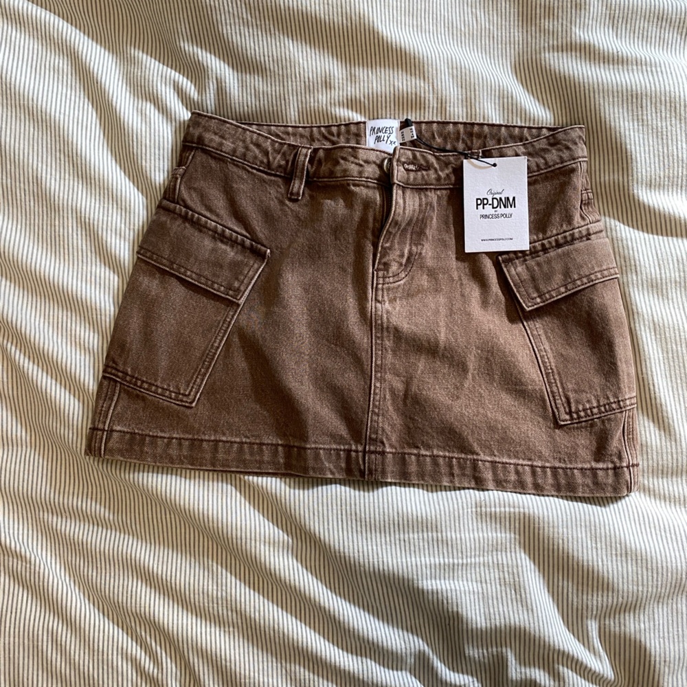 Y2K Princess Polly Cargo Brown Denim Mini Skirt - NWT - Picture 3 of 5